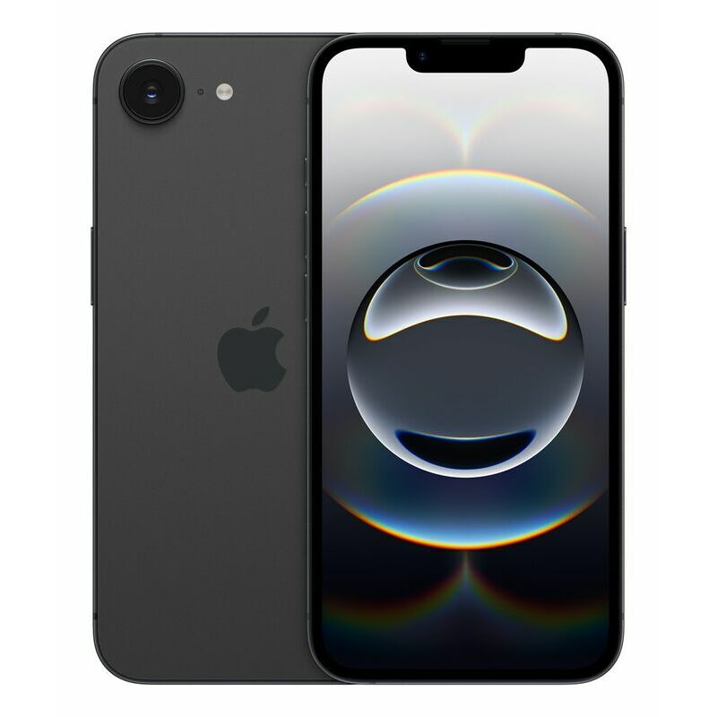 Apple iPhone 16e, 128 GB, Black – front and back view